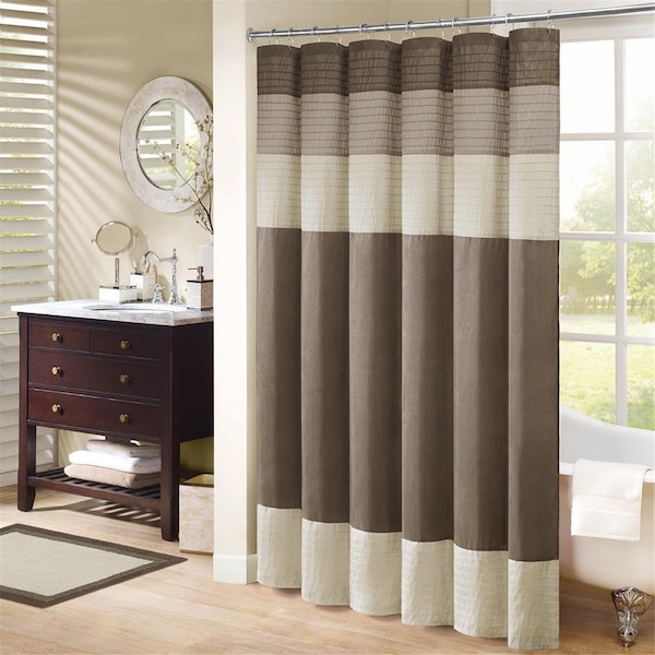 Madison Park Pieced Faux Dupioni Shower Curtain, Natural, 223PK MP70-223 - main